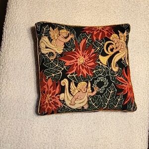 VTG Christmas Pillow by‎ Tapisserie Tapestre Small Burgundy Red / Angel/floral